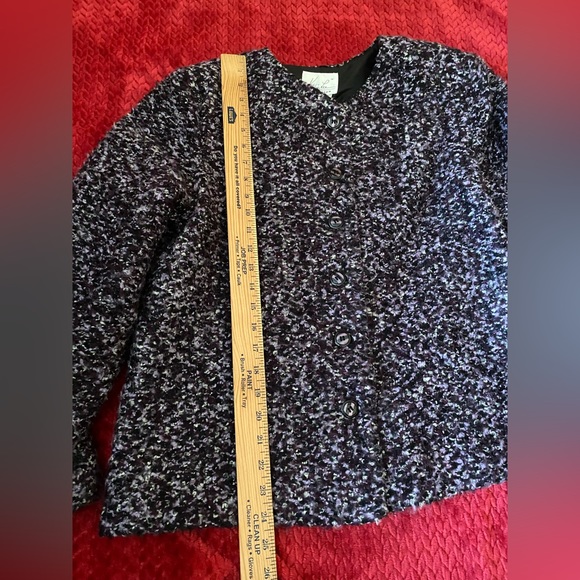 KATHIE LEE COLLECTION Purple Fuzzy Knit Jacket Soft Tweed Womens, Large - Picture 6 of 12